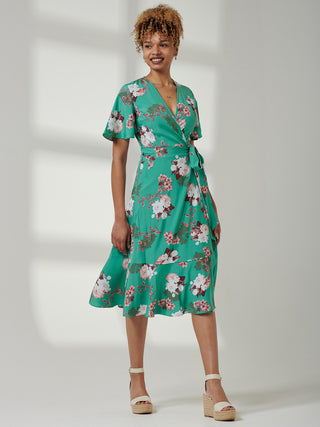 Wylla Wrap Woven Midi Dress, Green Floral