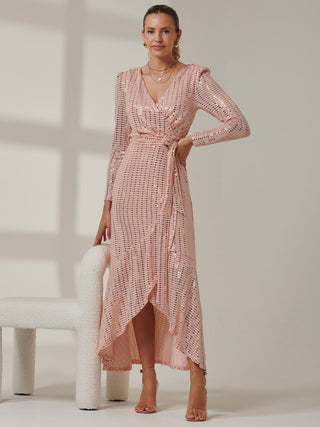 Sparkly Glitter Wrap Flare Maxi Dress, Dusty Pink Jolie Moi Retail Sparkly Glitter Wrap Flare Maxi Dress, Dusty Pink Jolie Moi Retail