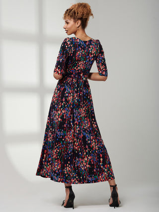 3/4 Sleeve Print Jersey Maxi Dress, Navy Multi