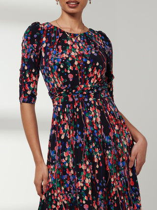 3/4 Sleeve Print Jersey Maxi Dress, Navy Multi Jolie Moi Retail 3/4 Sleeve Print Jersey Maxi Dress, Navy Multi Jolie Moi Retail