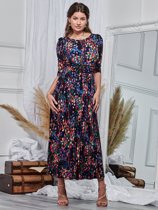 3/4 Sleeve Print Jersey Maxi Dress, Navy Multi – Jolie Moi Retail