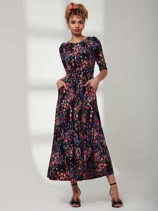 3/4 Sleeve Print Jersey Maxi Dress, Navy Multi
