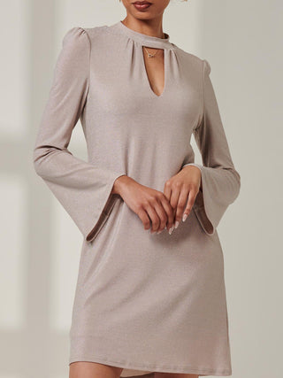 Metallic Keyhole Detail Tunic Dress, Rose Gold