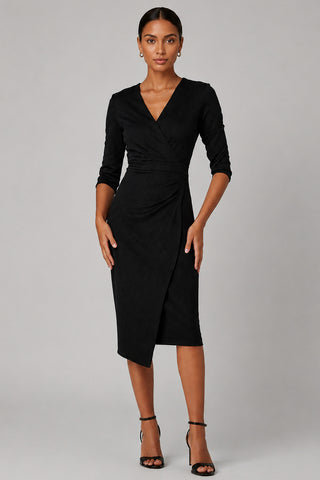Metallic Wrap Bodycon Dress, Black