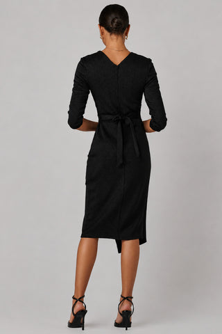 Metallic Wrap Bodycon Dress, Black