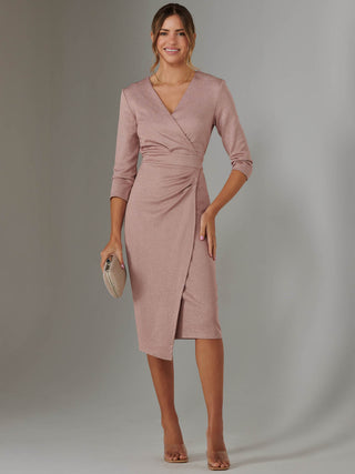 Glitter Wrap Half Sleeve Bodycon Dress, Pink Jolie Moi Retail Glitter Wrap Half Sleeve Bodycon Dress, Pink Jolie Moi Retail