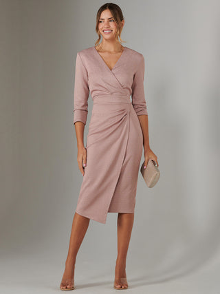 Metallic Wrap Bodycon Dress, Pink