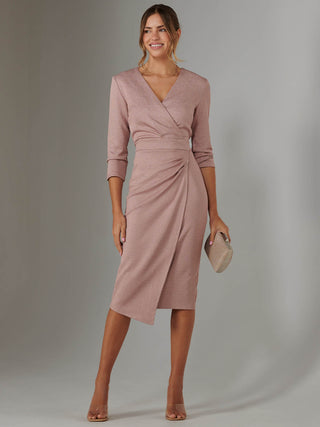 Glitter Wrap Half Sleeve Bodycon Dress, Pink