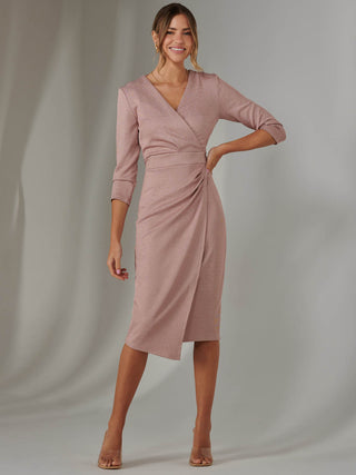 Glitter Wrap Half Sleeve Bodycon Dress, Pink
