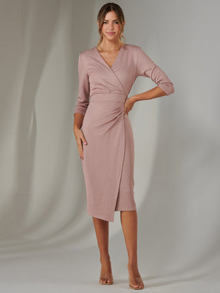 Metallic Wrap Bodycon Dress, Pink