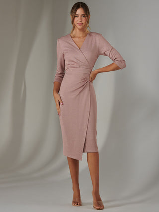 Glitter Wrap Half Sleeve Bodycon Dress, Pink