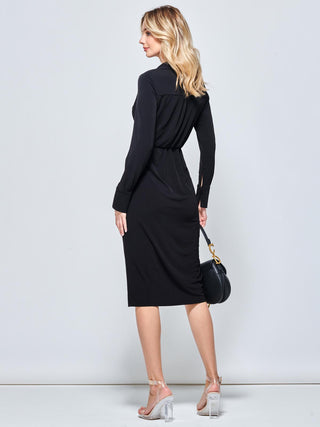 Long Sleeve Wrap Midi Shirt Dress, Black Jolie Moi Retail Long Sleeve Wrap Midi Shirt Dress, Black Jolie Moi Retail