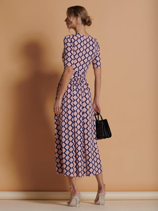 Denise Wrap Maxi Dress, Pink Geo