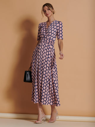 Denise Wrap Maxi Dress, Pink Geo