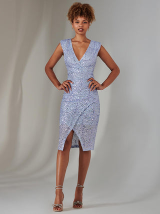 Demi Sequin Wrap Slit Bodycon Dress, Lilac