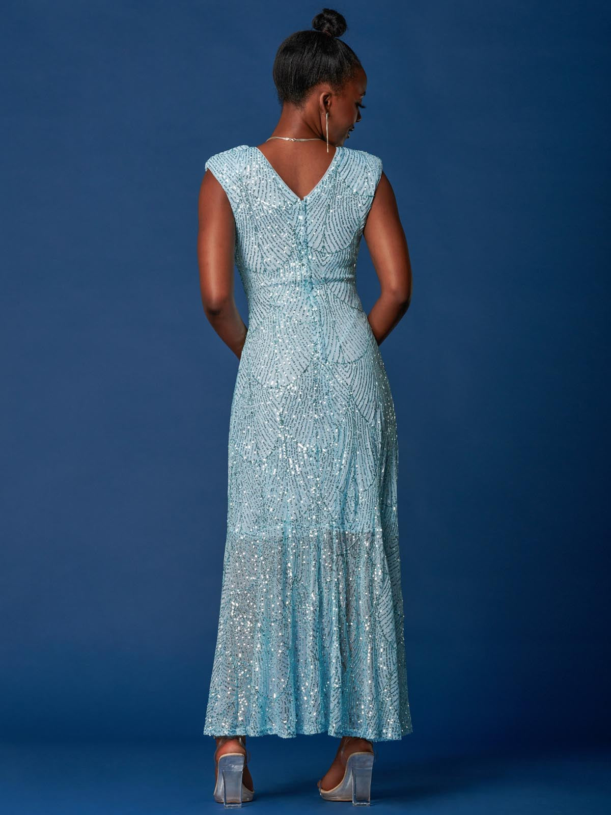 Light blue clearance sequin bridesmaid dress