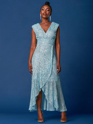 blue sequin high low dress Amarra 88745 - Applique Corset Prom Dress 14 / Light Blue