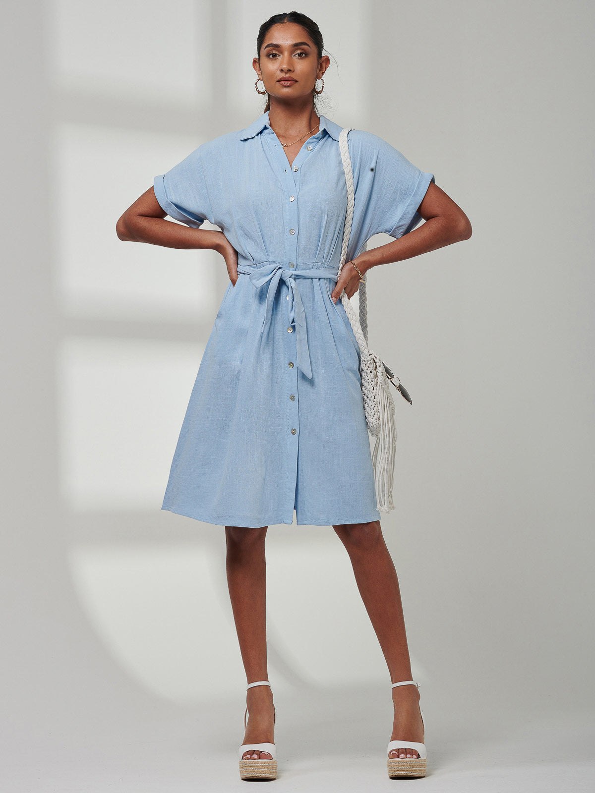 Olivea Linen Drop Shoulder Shirt Dress, Blue – Jolie Moi Retail