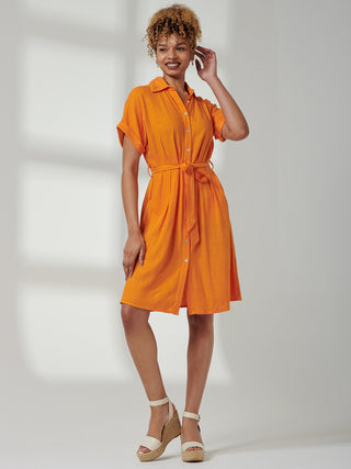 Olivea Linen Drop Shoulder Shirt Dress, Orange