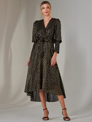 warehouse gold spot dress WAREHOUSE Foil Spot Tiered Midi Dress