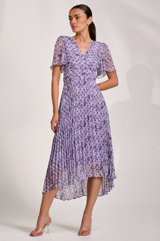 Printed Chiffon Glitter Maxi Dress, Blue Spot