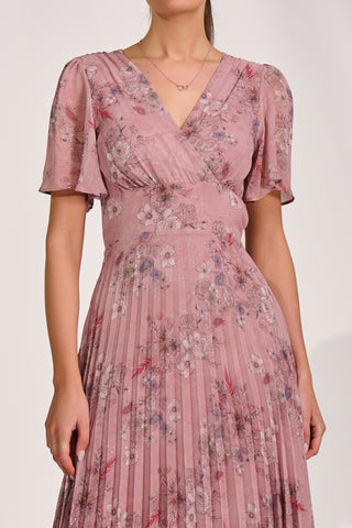 Printed Chiffon Glitter Maxi Dress, Pink Floral