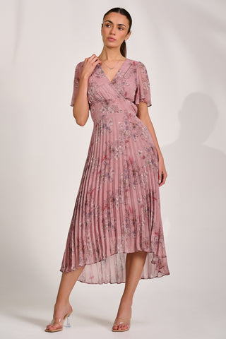 Printed Chiffon Glitter Maxi Dress, Pink Floral