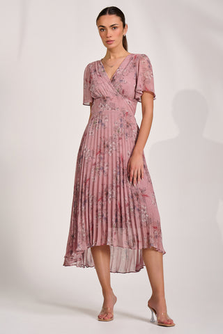 Printed Chiffon Glitter Maxi Dress, Pink Floral