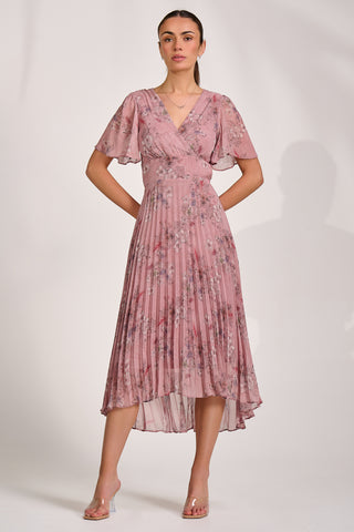 Printed Chiffon Glitter Maxi Dress, Pink Floral