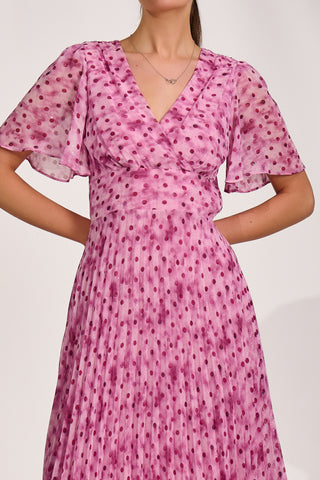 Printed Chiffon Glitter Maxi Dress, Pink Spot