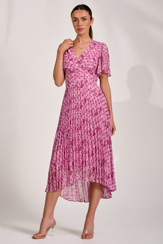 Printed Chiffon Glitter Maxi Dress, Pink Spot