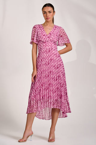 Printed Chiffon Glitter Maxi Dress, Pink Spot