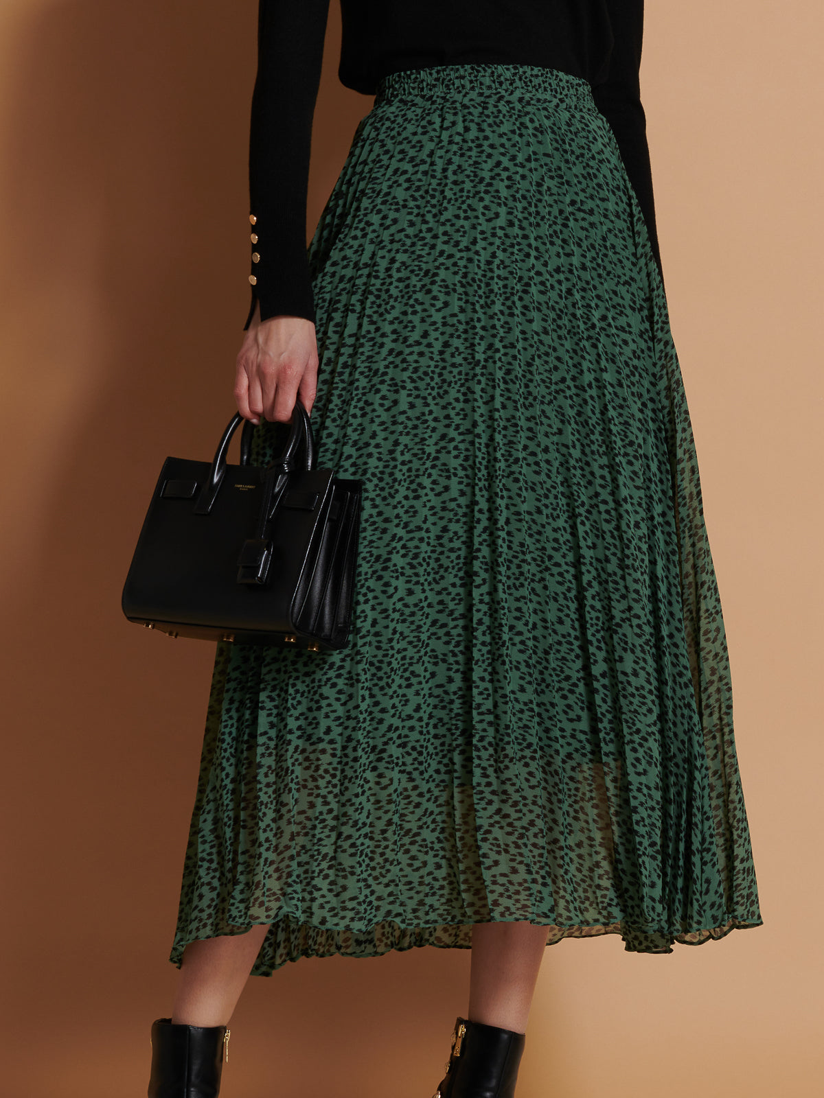 Chiffon pleated 2025 maxi skirt green