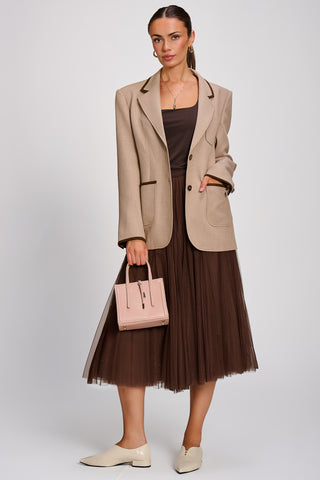 Tulle Godet Midi Skirt, Brown