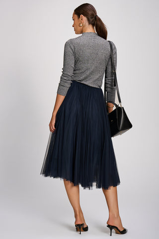 Tulle Godet Midi Skirt, Navy