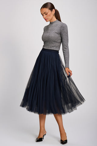 Tulle Godet Midi Skirt, Navy