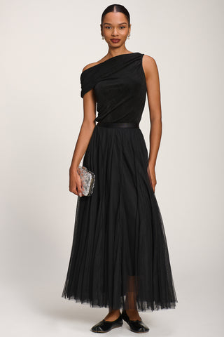 Tulle Godet Maxi Skirt, Black