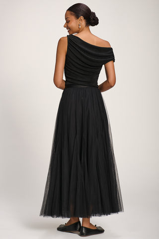 Tulle Godet Maxi Skirt, Black
