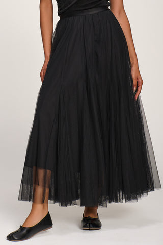 Tulle Godet Maxi Skirt, Black