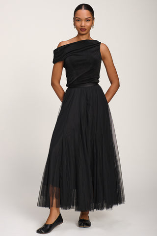 Tulle Godet Maxi Skirt, Black