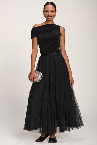 Tulle Godet Maxi Skirt, Black