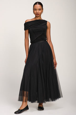 Tulle Godet Maxi Skirt, Black