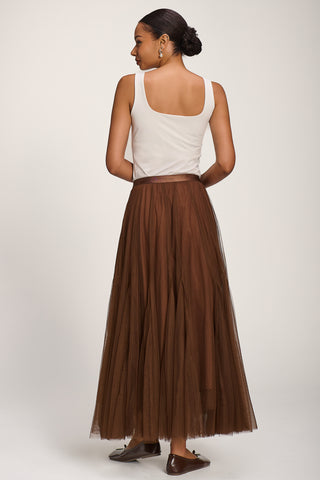 Tulle Godet Maxi Skirt, Brown