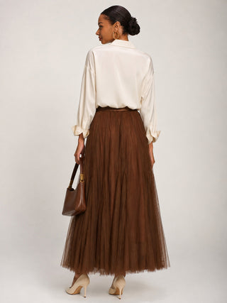 Tulle Godet Maxi Skirt, Brown