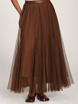 Tulle Godet Maxi Skirt, Brown