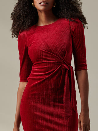 Metallic Thread Velvet Midi Dress, Burgundy