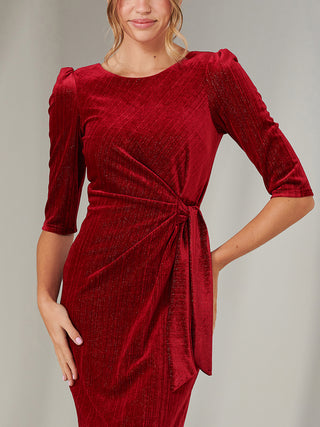 Metallic Thread Velvet Midi Dress, Burgundy