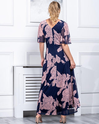 Sample Sale - V-Neck Angel Sleeve Maxi Dress, Navy Floral