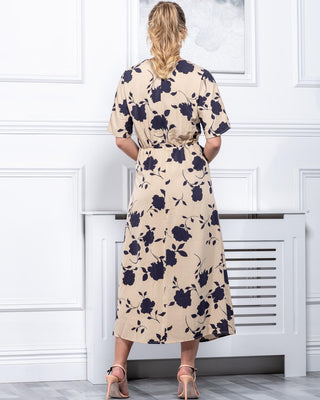 Sample Sale - Wrap Front Maxi Dress, Khaki Pattern