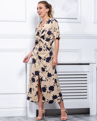 Sample Sale - Wrap Front Maxi Dress, Khaki Pattern